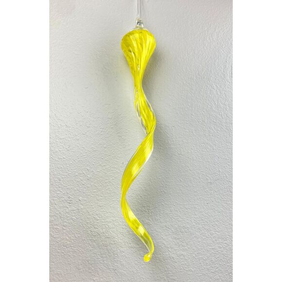 Large Hand Blown Art Glass Twist Pendant Yellow Ceiling Chandelier Piece Decor 2 - Picture 1 of 10